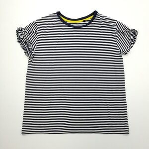 Boden Shirt Girls 13-14 Blue White Short Ruffle‎ Sleeve Top Striped T-Shirt